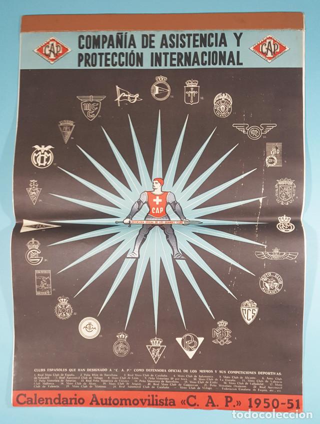 Coleccionismo Calendarios: CALENDARIO PARED AUTOMOVILISTA CAP COMPA&Ntilde;&Iacute;A DE ASISTENCIA Y PROTECCI&Oacute;N INTERN. 1950 50x35, ALMANAQUE