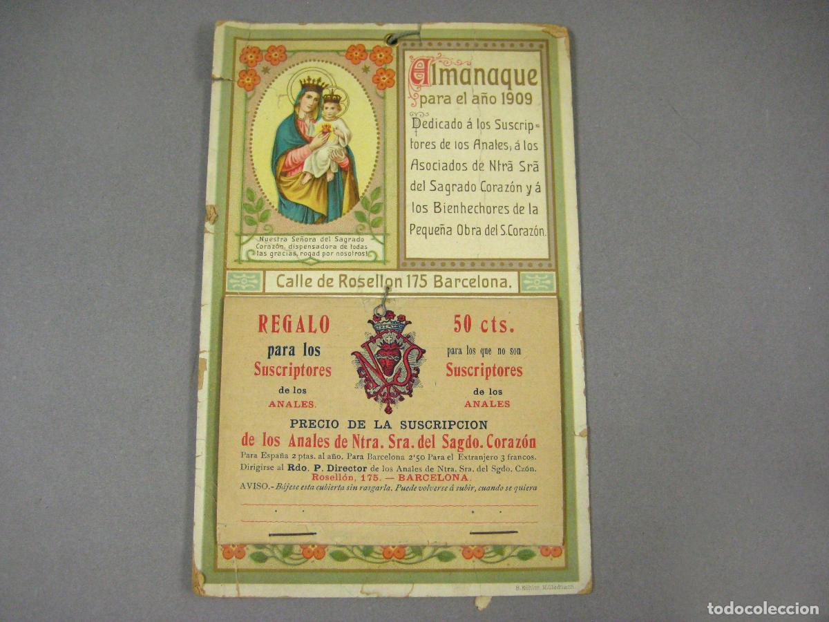Coleccionismo Calendarios: CALENDARIO ALMANAQUE DE PARED PARA SUSCRIPTORES ASOCIADOS NTRA SRA. SAGRADO CORAZ&Oacute;N. BARCELONA1909
