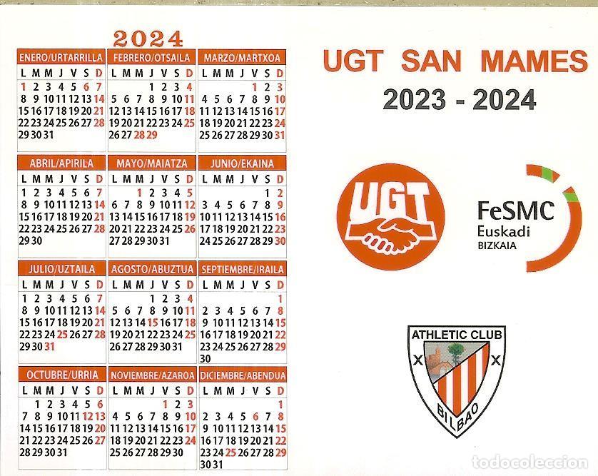 Coleccionismo calendarios: CALENDARIO DE PUBLICIDAD - 2024 - UGT SAN MAM&Eacute;S - ATHLETIC CLUB DE BILBAO