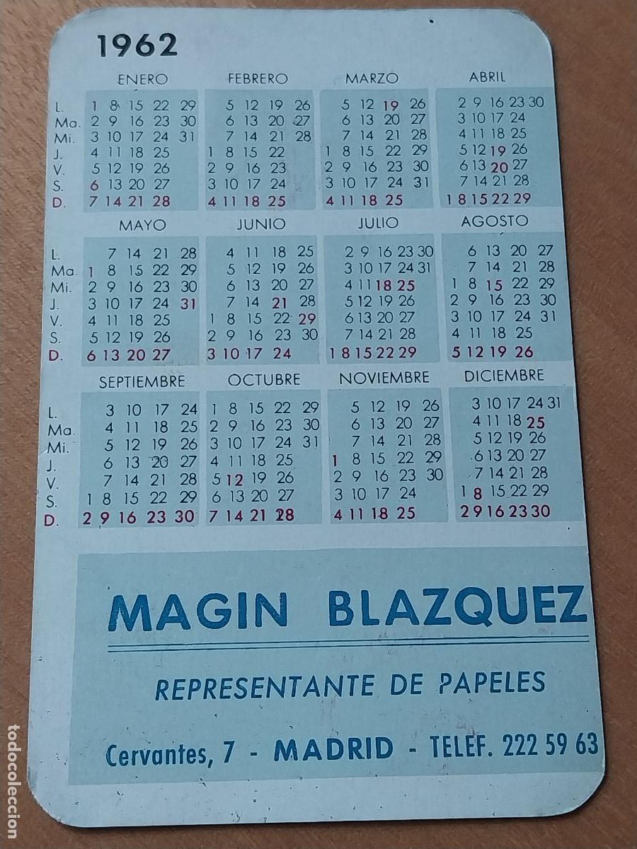 Coleccionismo Calendarios: 1962 MAGIN BLAZQUEZ REPRESENTANTE PAPELES CALENDARIO NO FOURNIER BODEGON ORIGINAL PROMO PUBLICIDAD
