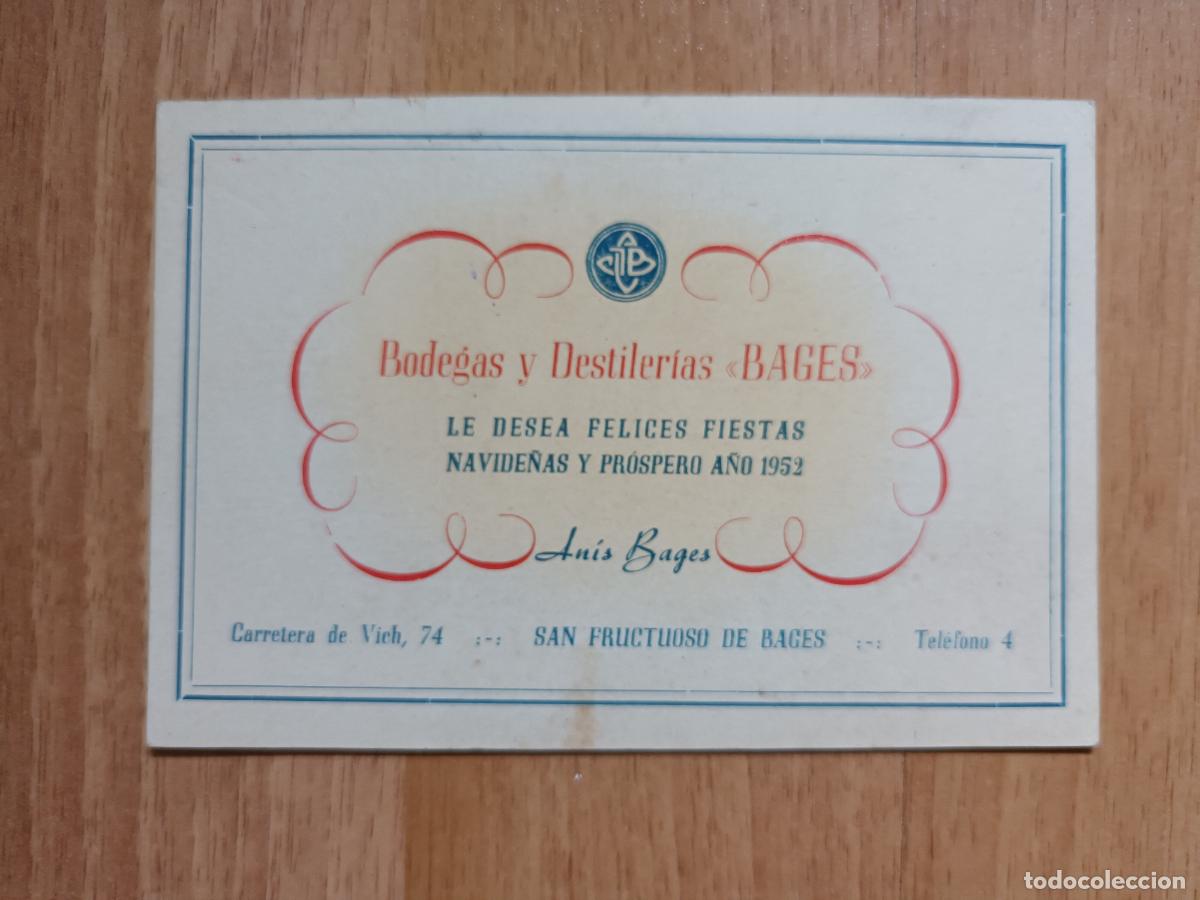 Coleccionismo Calendarios: BODEGAS Y DESTILERIAS BAGES. FELICITACION 1952. CALENDARIO. SAN FRUCTUOSO DE BAGES. ANIS BAGES. FRU