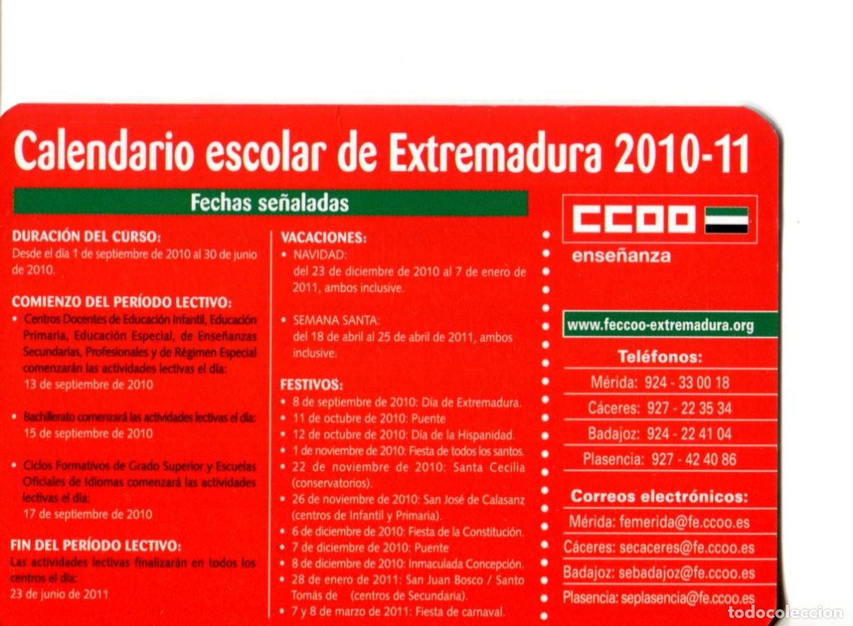 Collectables Calendars: CALENDARIO POL&Iacute;TICO. SINDICATO. CCOO EXTREMADURA A&Ntilde;O 2010-2011 - CALENDARIO ESCOLAR