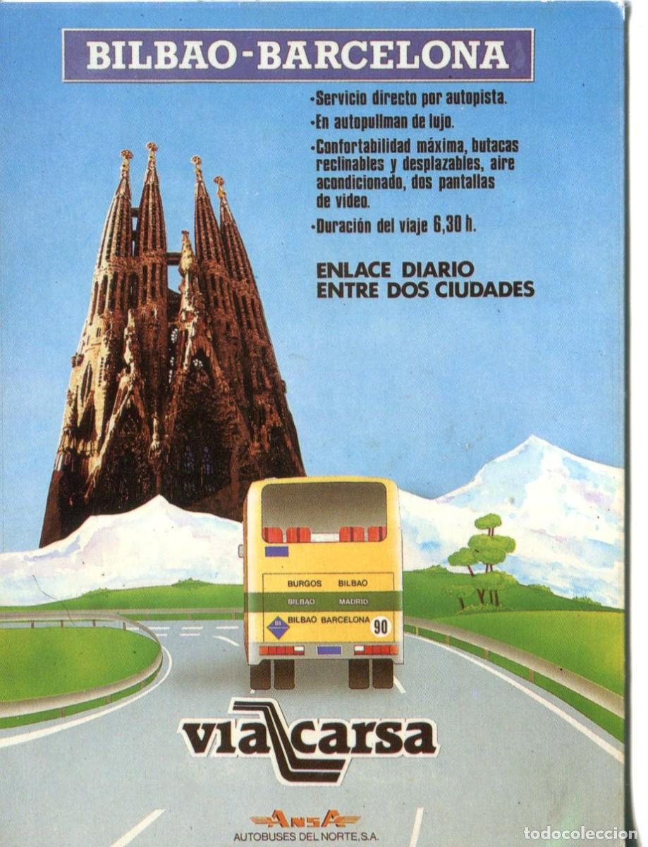 Coleccionismo calendarios: CALENDARIO 1987- TRANSPORTE AUTOBUSES VIACARSA (LINEA BILBAO-BARCELONA)