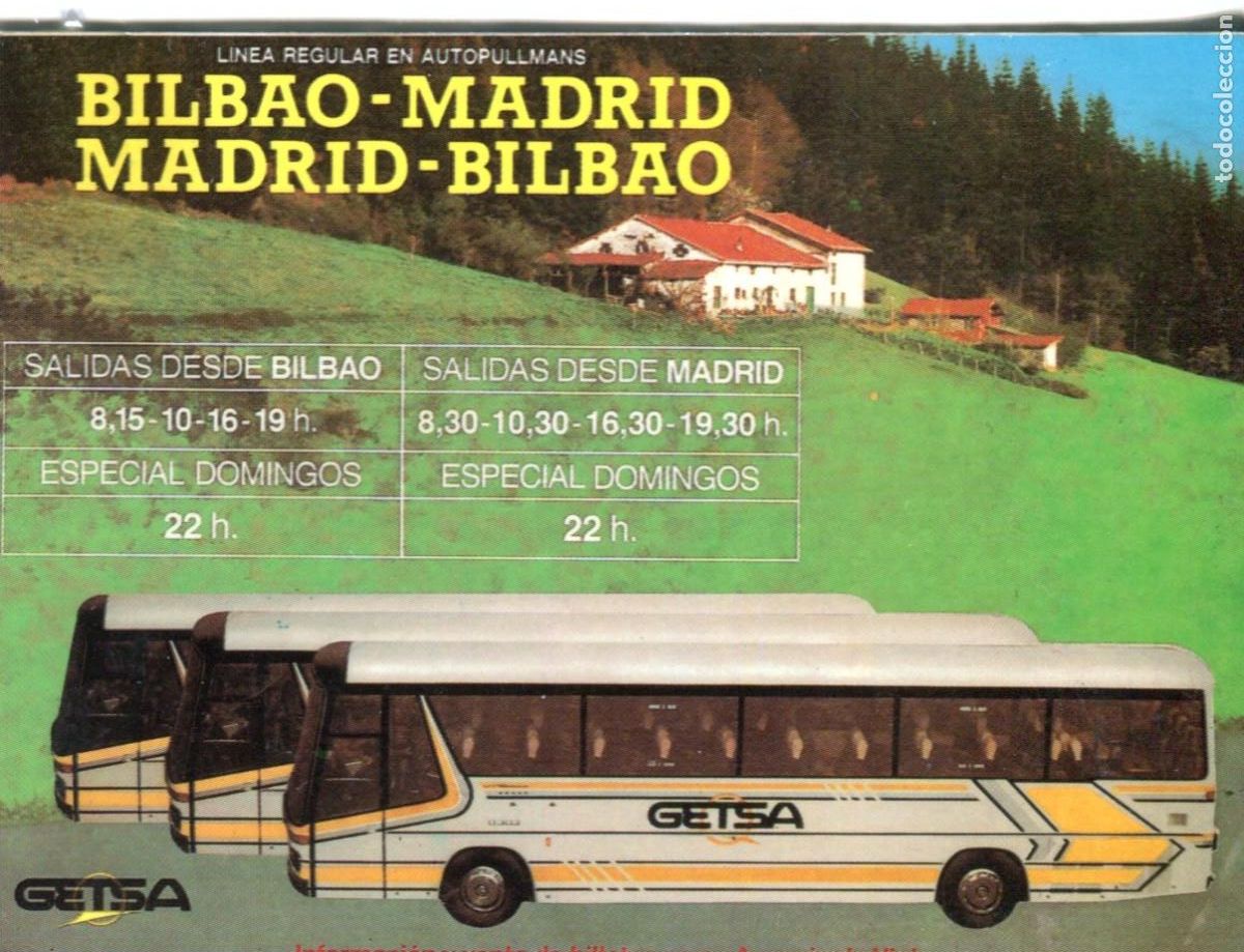 Coleccionismo calendarios: CALENDARIO 1989- TRANSPORTE AUTOBUSES GETSA (LINEA BILBAO-MADRID)