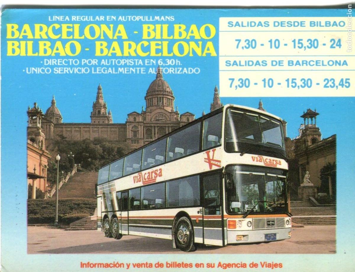 Coleccionismo calendarios: CALENDARIO 1989- TRANSPORTE AUTOBUSES VIACARSA (LINEA BILBAO-BARCELONA)
