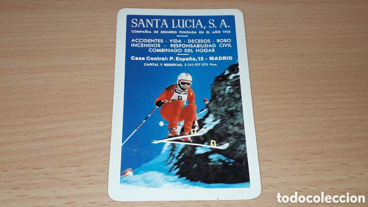 Coleccionismo Calendarios: Calendario de bolsillo Seguros Santa Luc&iacute;a, Esqu&iacute;, Heraclio Fournier, a&ntilde;o 1982.