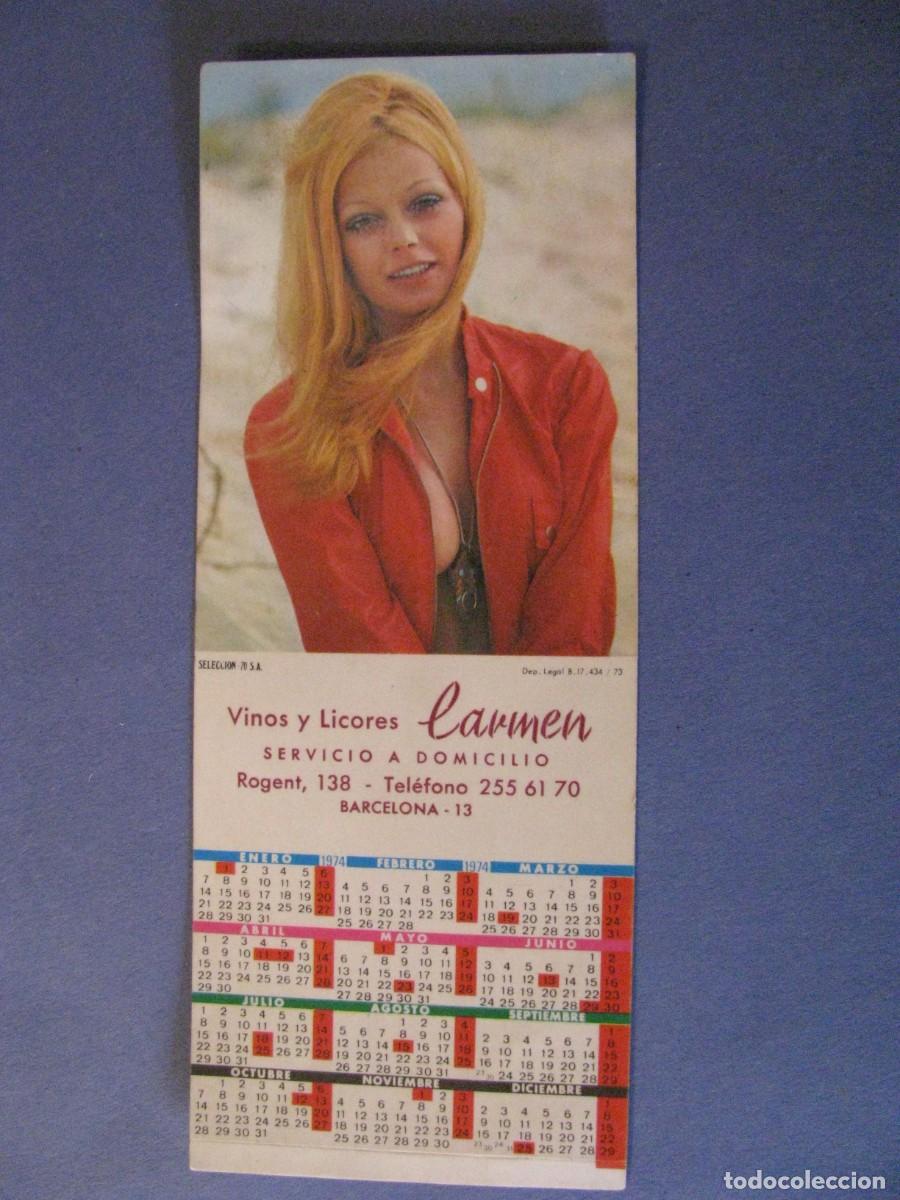 Coleccionismo Calendarios: CALENDARIO, PEGATINA VINOS Y LICORES CARMEN. SERVICIO A DOMICILIO, BARCELONA 1974. 17X6,5 CM.