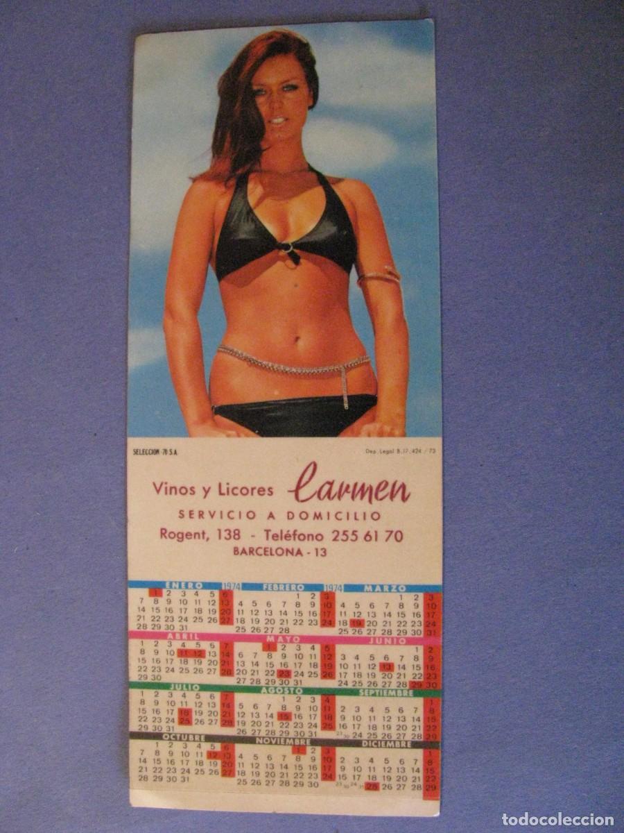 Coleccionismo Calendarios: CALENDARIO, PEGATINA VINOS Y LICORES CARMEN. SERVICIO A DOMICILIO, BARCELONA 1974. 17X6,5 CM.