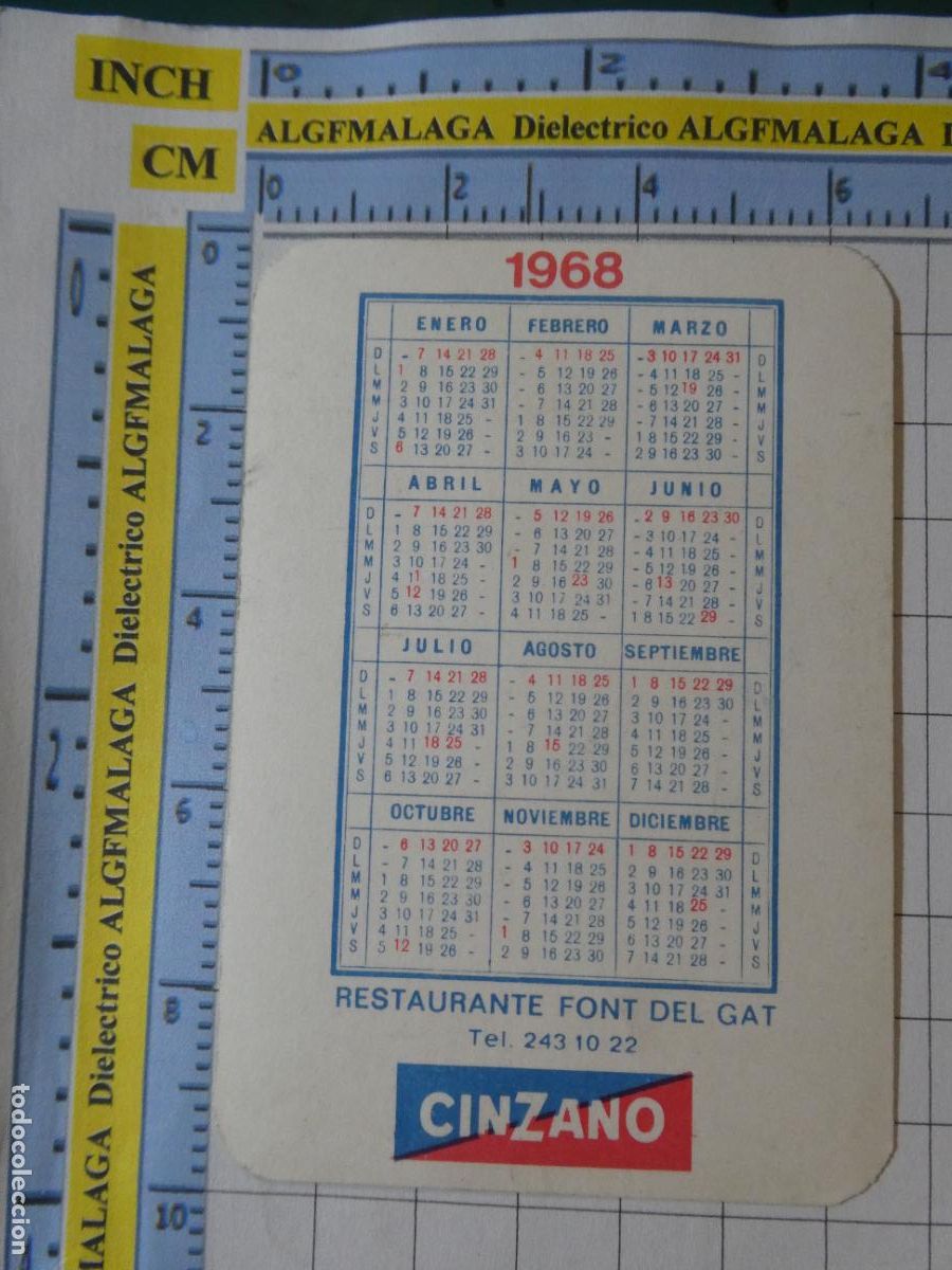 Collectables Calendars: CALENDARIO DE BOLSILLO. A&Ntilde;O 1968 CINZANO RESTAURANTE FONT DEL GAT. 342