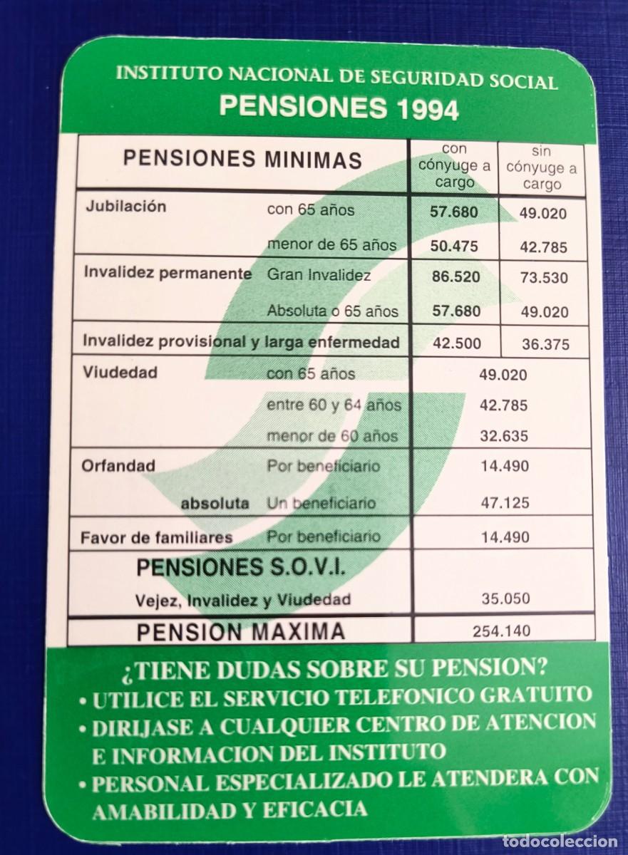 Coleccionismo Calendarios: CALENDARIO DE BOLSILLO - SEGURIDAD SOCIAL PENSIONES - A&Ntilde;O 1994
