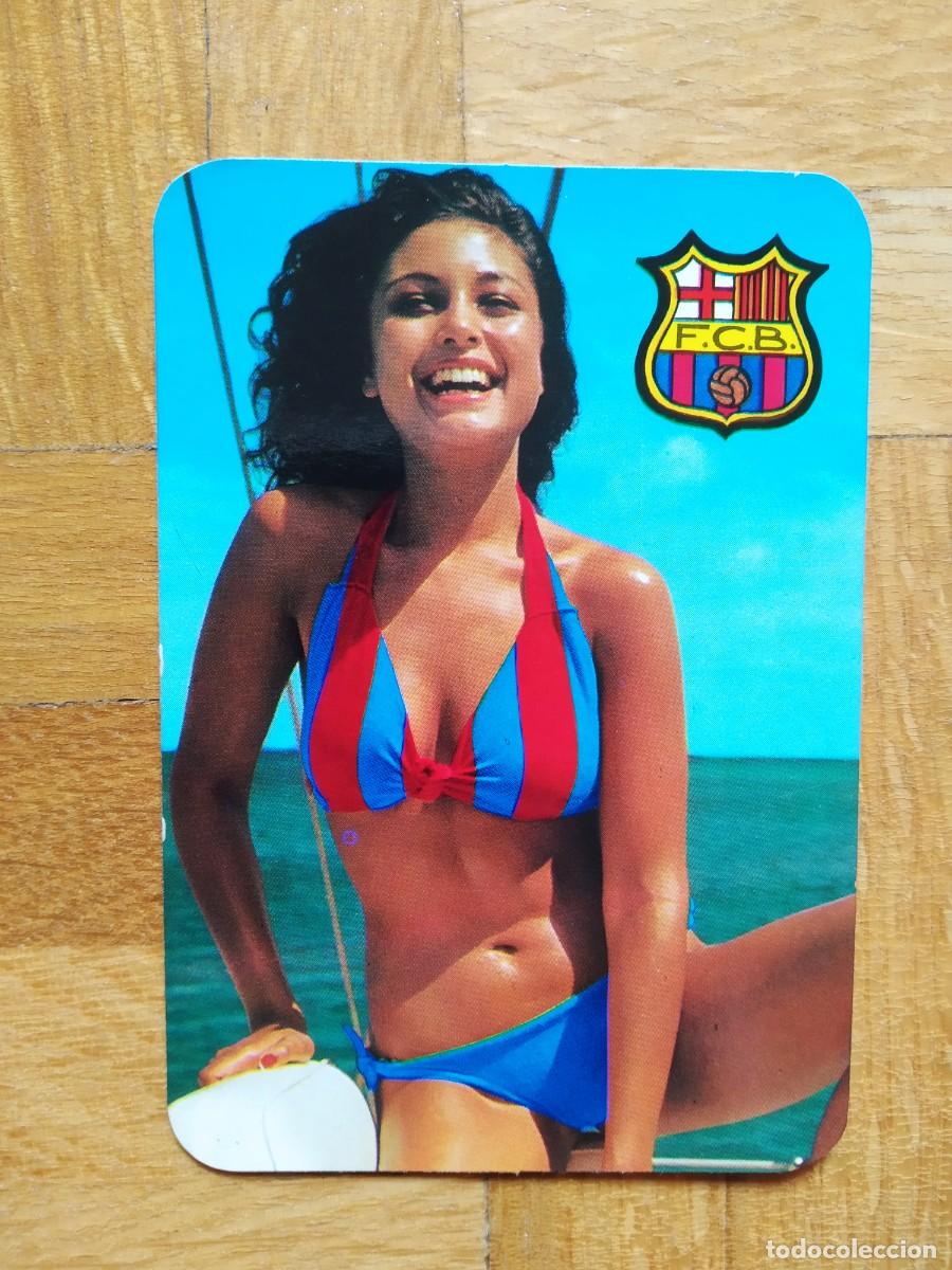 Coleccionismo calendarios: CALENDARIO SERIADO DEL FUTBOL. CHICA CON ESCUDO DEL FUTBOL CLUB BARCELONA A&Ntilde;O 1976 VER FOTOS