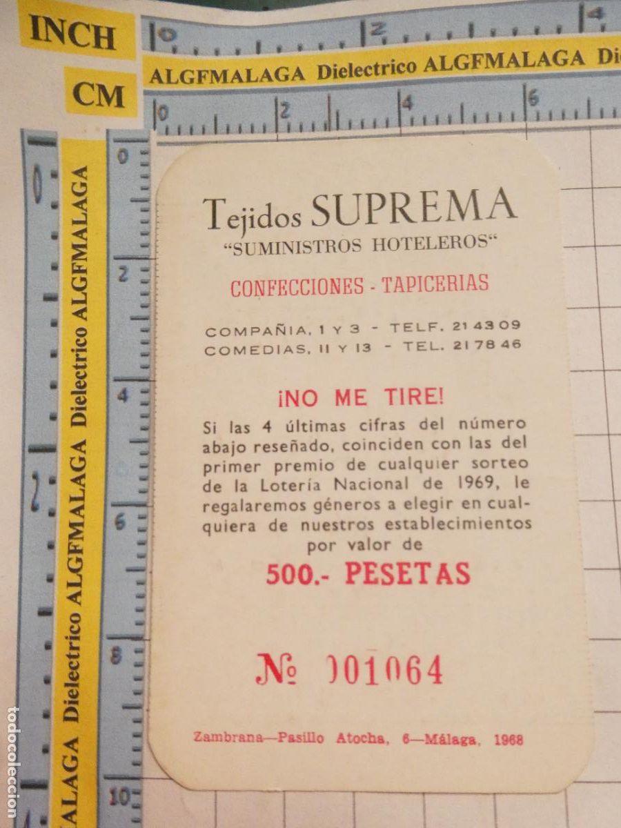 Colecionismo Calend&aacute;rios: CALENDARIO DE BOLSILLO A&Ntilde;O 1969 TEJIDOS SUPREMA M&Aacute;LAGA. 421