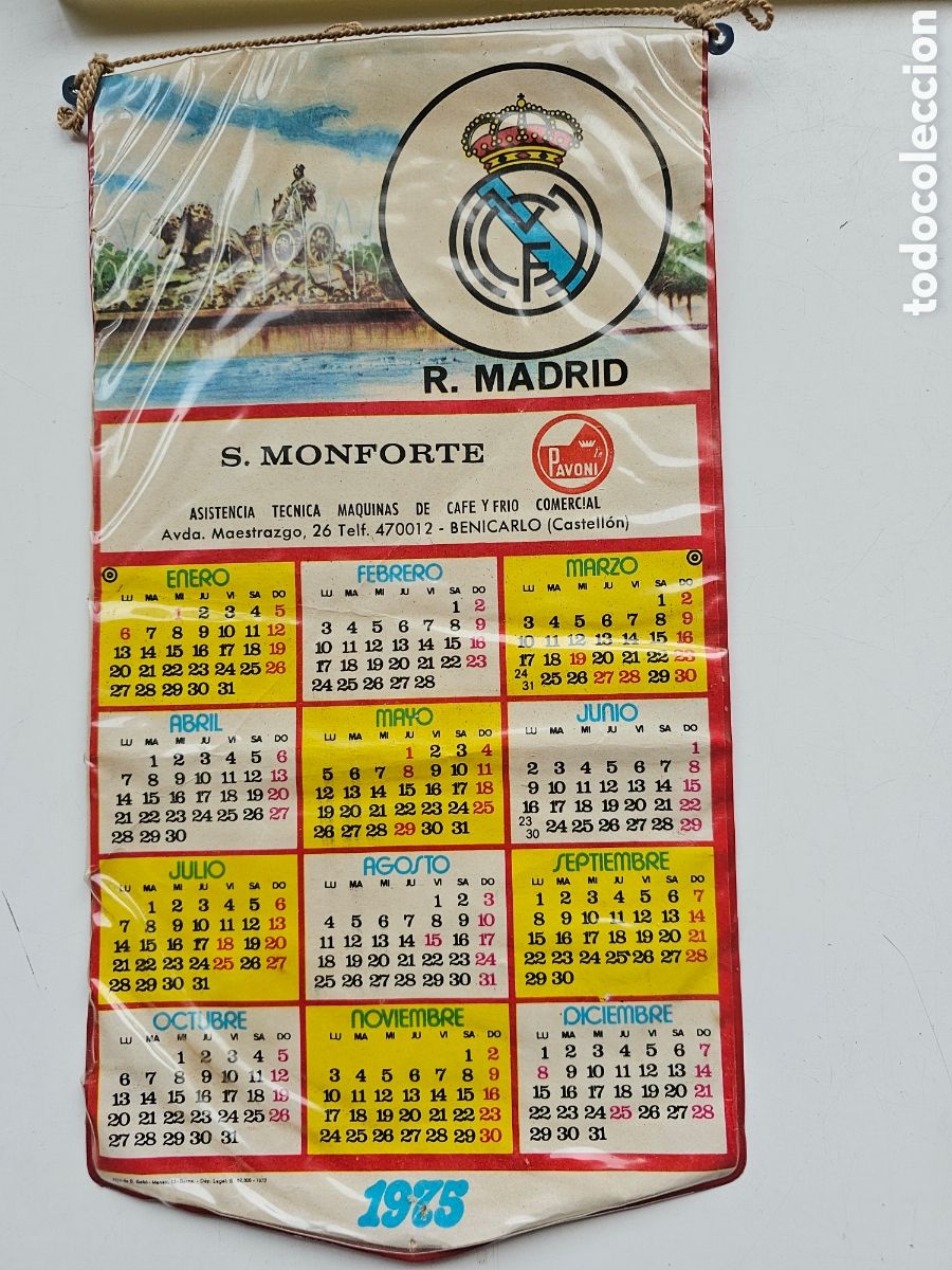 Collectables Calendars: Bander&iacute;n calendario del Real Madrid de 1975, Talleres S. Monforte, Benicarlo Castell&oacute;n