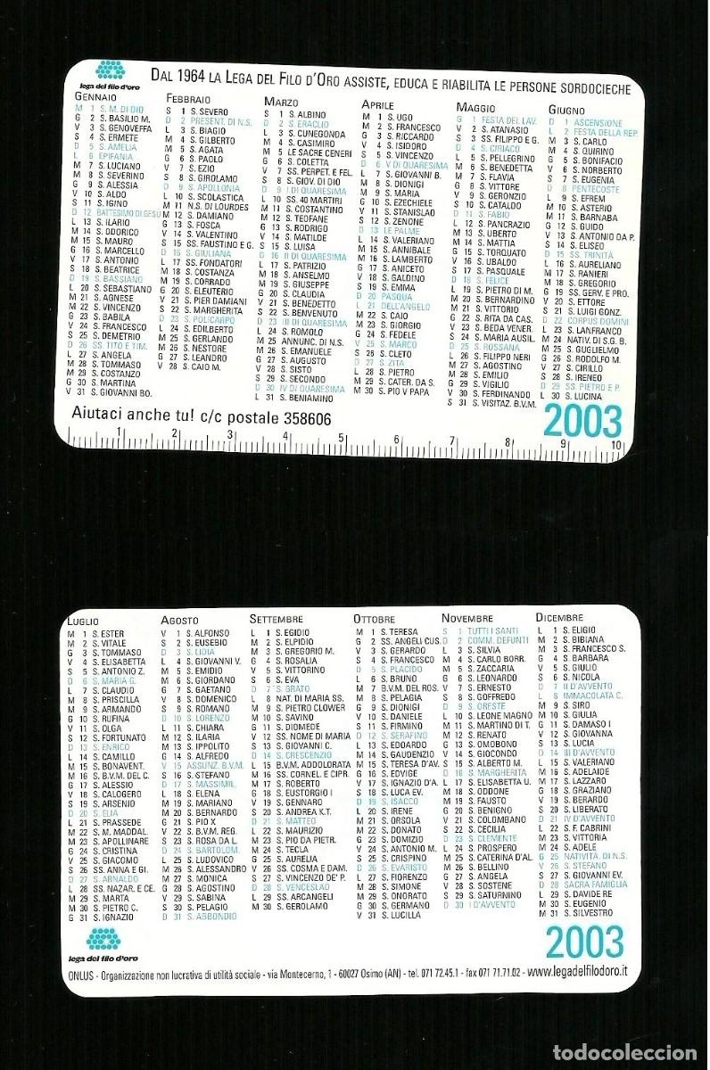 Coleccionismo calendarios: Calendarietto Pubblicitario 2003 - Lega Filo d'oro