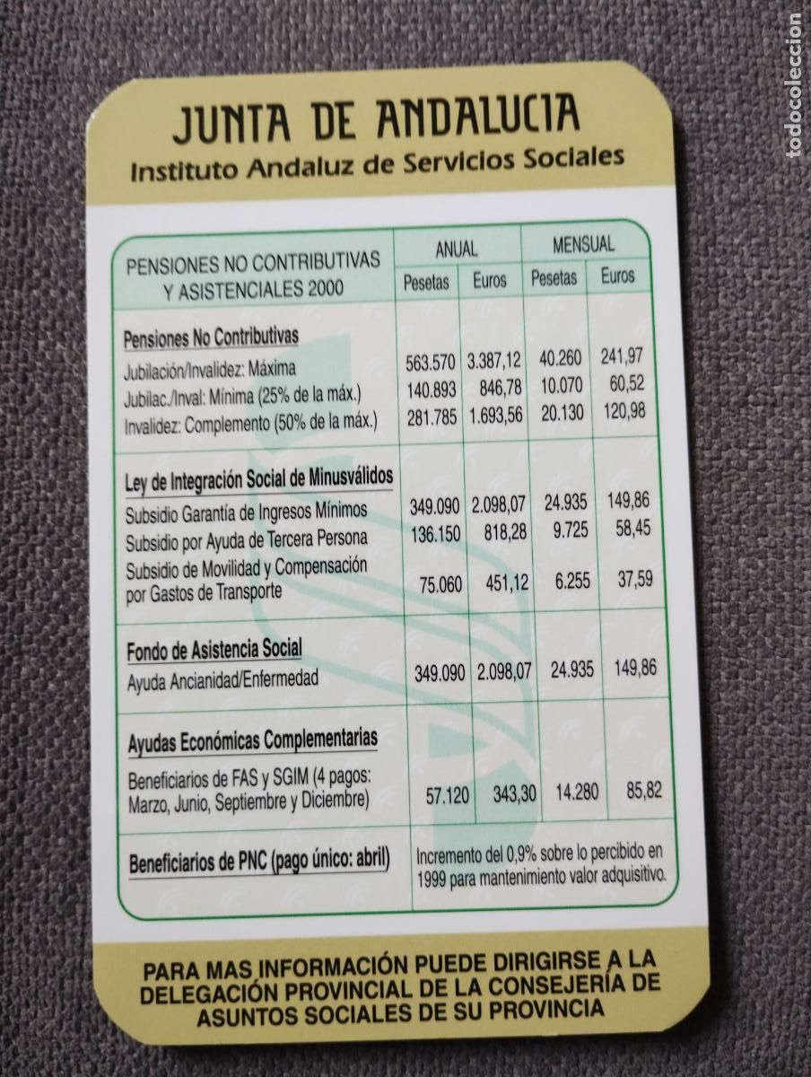 Collectables Calendars: Calendario de bolsillo 2000. Junta de Andaluc&iacute;a. Servicios Sociales.