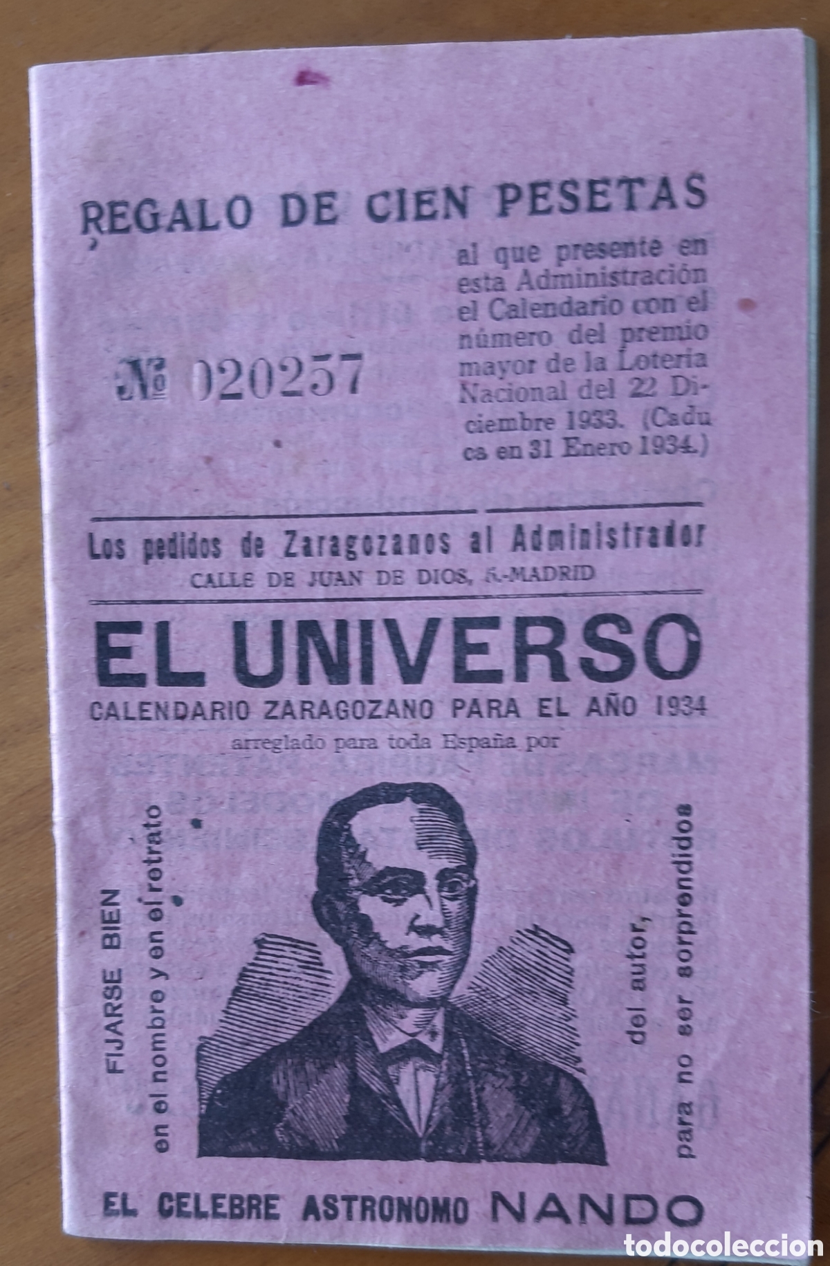 Coleccionismo Calendarios: Calendario Zaragozano 1934. Zaragoza. Original. R8091