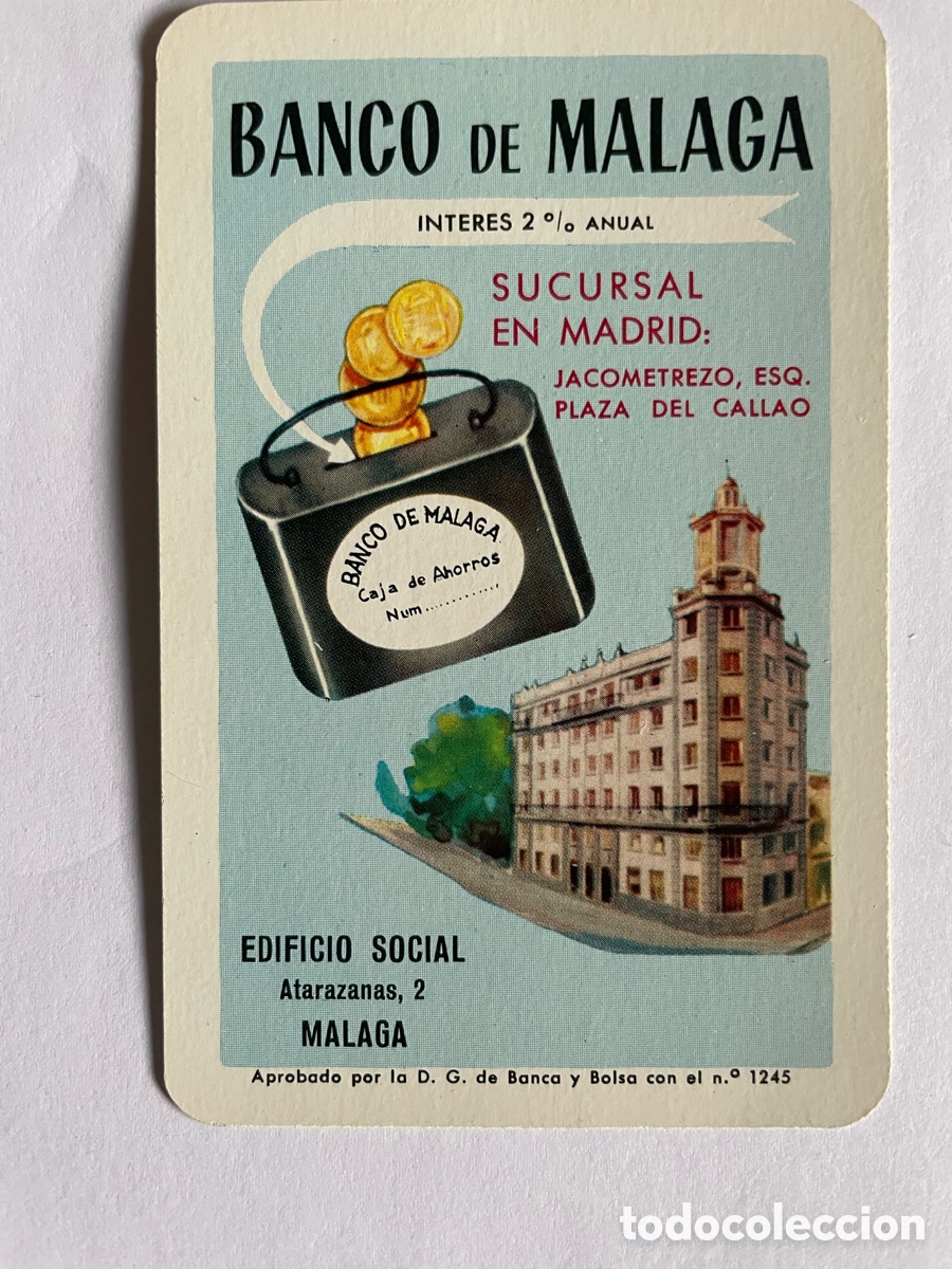 Colecionismo Calend&aacute;rios: calendario Fournier 1960, Banco de M&aacute;laga