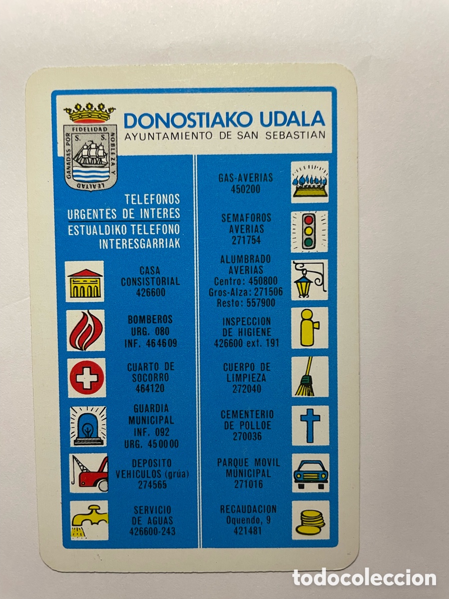 Coleccionismo Calendarios: Calendario Fournier 1989, Donostiako Udala