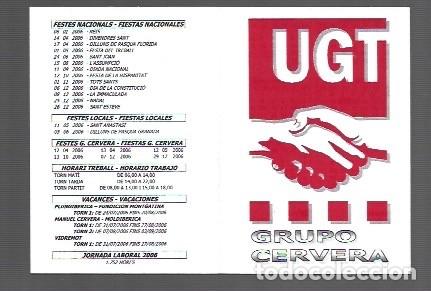 Collectionnisme Calendriers: CALENDARIO DE PUBLICIDAD DE UGT DE GRUPO DE CERVERA DEL A&Ntilde;O 2007