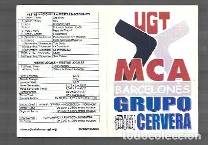 Collectionnisme Calendriers: CALENDARIO DE PUBLICIDAD DE UGT DE GRUPO DE CERVERA DEL A&Ntilde;O 2002