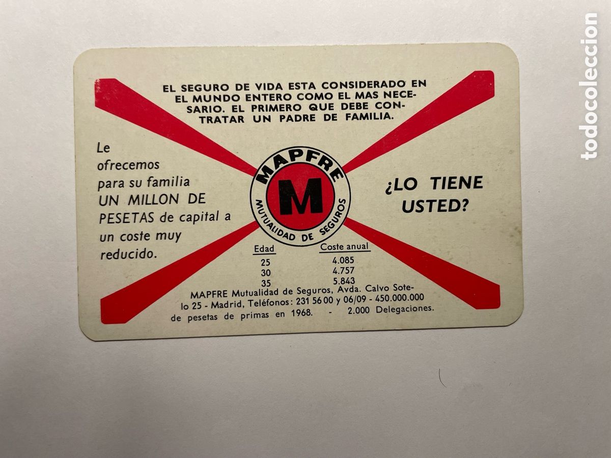 Coleccionismo calendarios: Calendario Fournier 1969, Mapfre