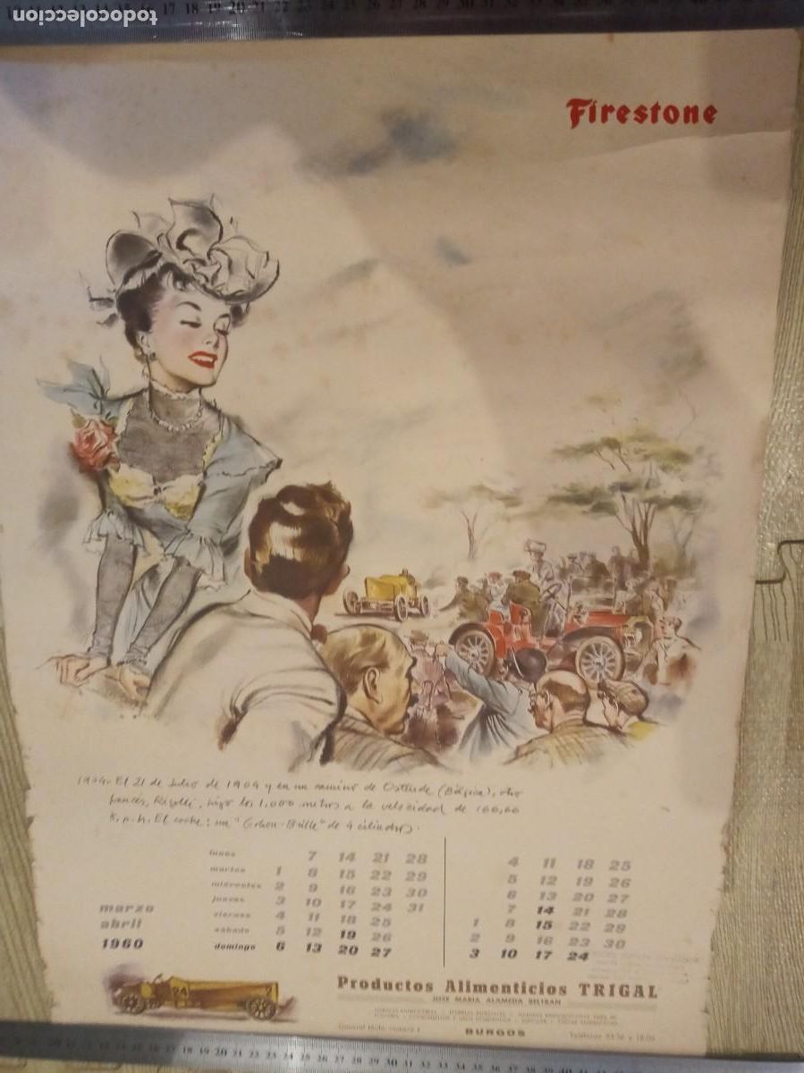 Coleccionismo calendarios: HOJA CALENDARIO ALMANAQUE FIRESTONE 1960 - Foto 2