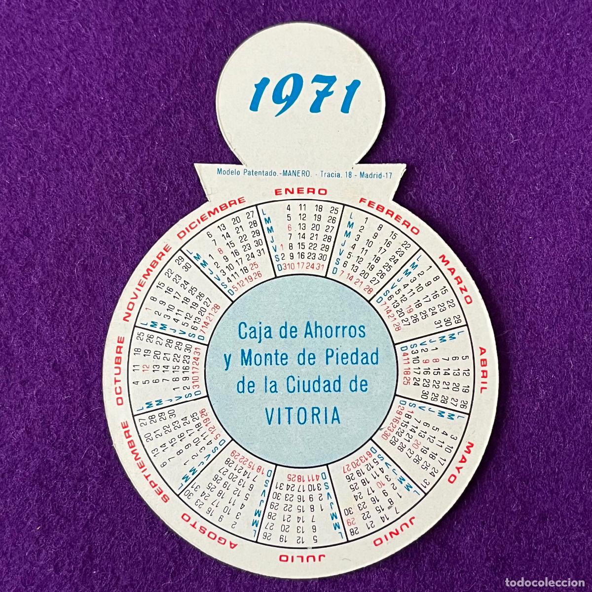 Colecionismo Calend&aacute;rios: RARO CALENDARIO DE BOLSILLO. A&Ntilde;O 1971. CAJA DE AHORROS DE VITORIA. TROQUELADO. ORIGINAL.