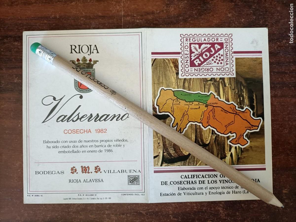 Colecionismo Calend&aacute;rios: RIOJA VALSERRANO COSECHA 1982. CALIFICACI&Oacute;N OFICIAL DE COSECHAS DE VINOS DE RIOJA 1920-1985