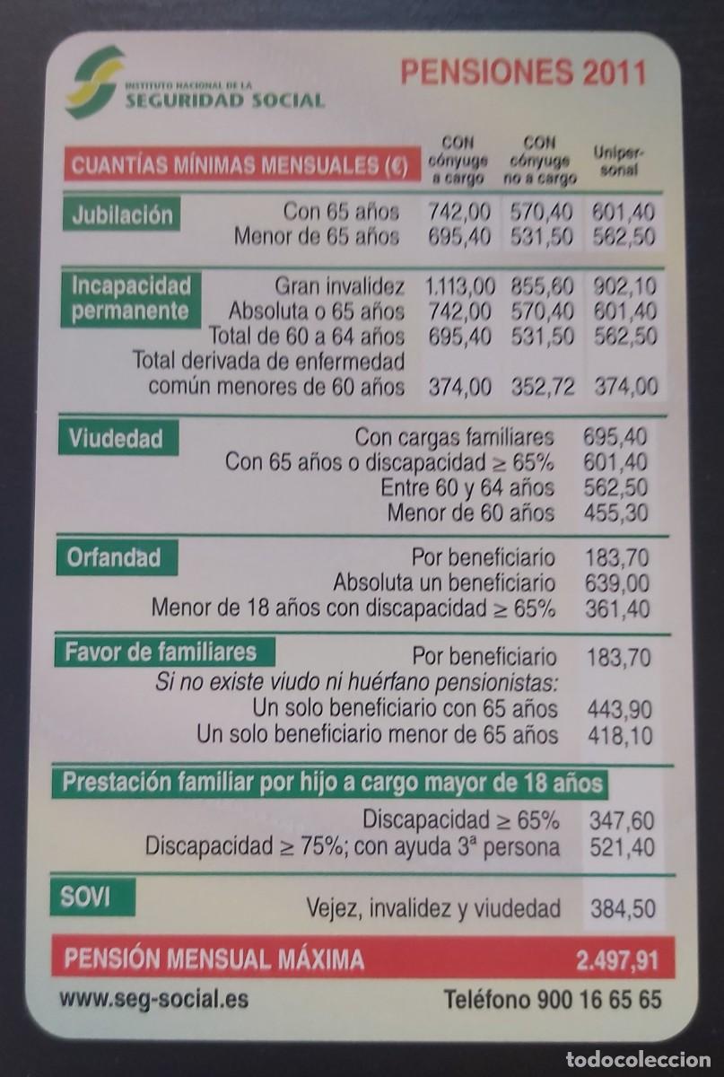 Colecionismo Calend&aacute;rios: Calendario Fournier - PENSIONES - A&Ntilde;O - 2011 - NUEVO