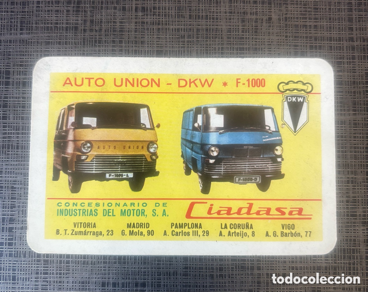 Coleccionismo calendarios: Calendario - almanaque Fournier Auto uni&oacute;n DKV Ciadasa 1965.