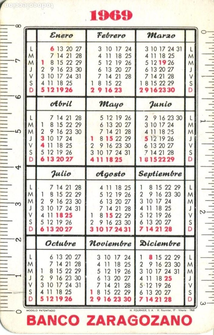 Coleccionismo calendarios: CALENDARIO FOURNIER BANCO ZARAGOZANO 1968 1969 DOS A&Ntilde;OS REVERSO