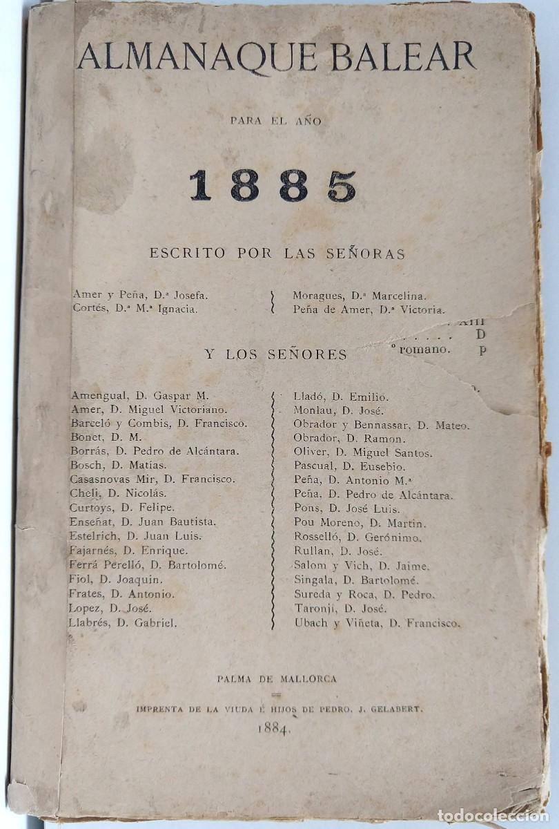 Coleccionismo calendarios: Almanaque Balear 1885