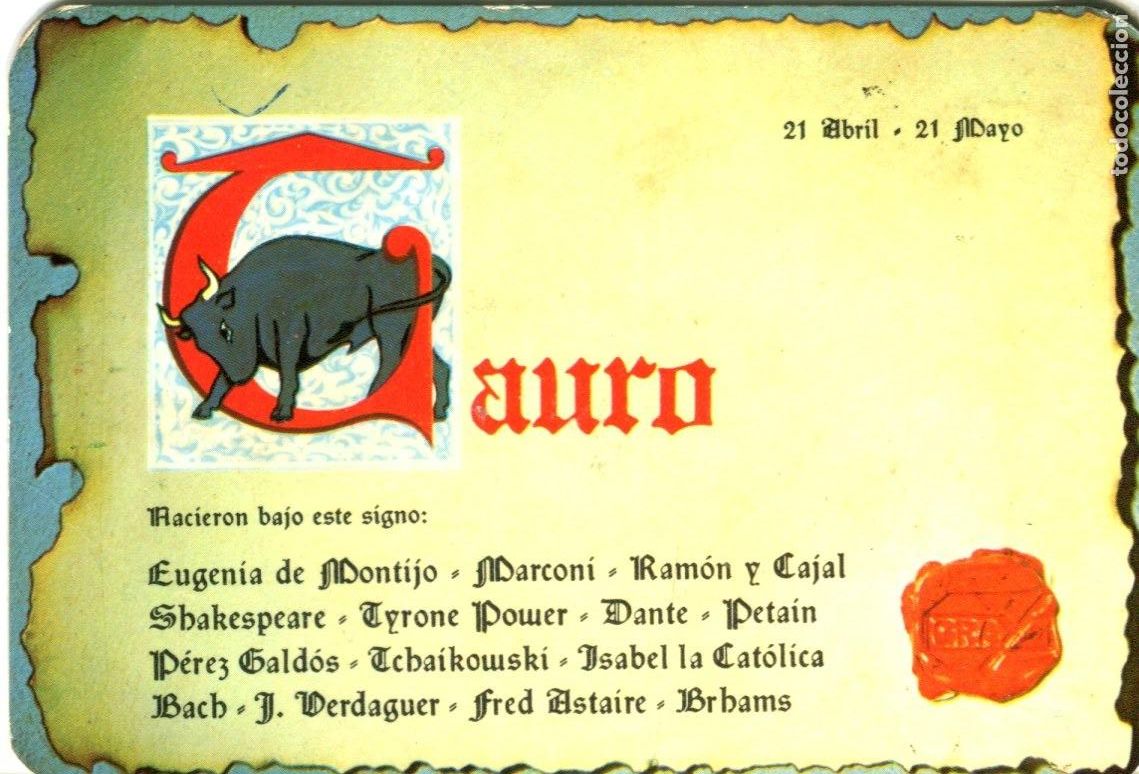 Coleccionismo calendarios: CALENDARIO HOROSCOPO ZODIACO TAURO A&Ntilde;O 1975