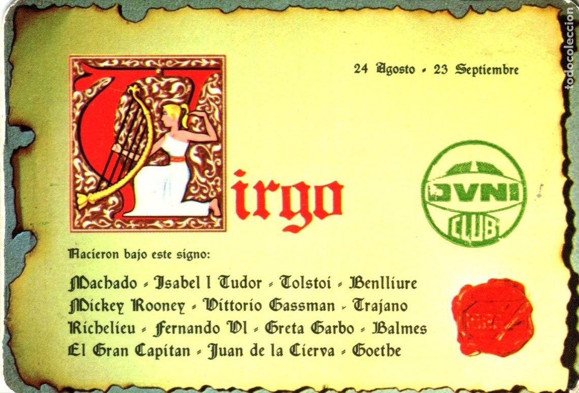 Coleccionismo calendarios: CALENDARIO HOROSCOPO ZODIACO VIRGO A&Ntilde;O 1975