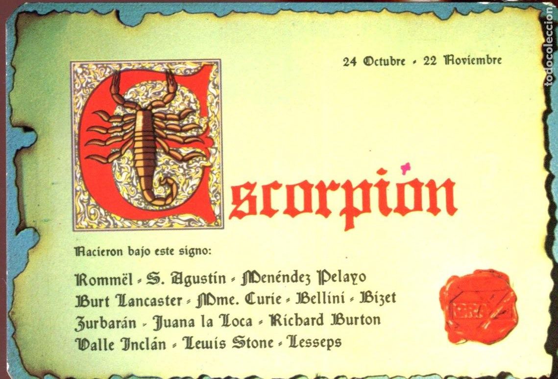 Coleccionismo calendarios: CALENDARIO HOROSCOPO ZODIACO ESCORPION A&Ntilde;O 1977