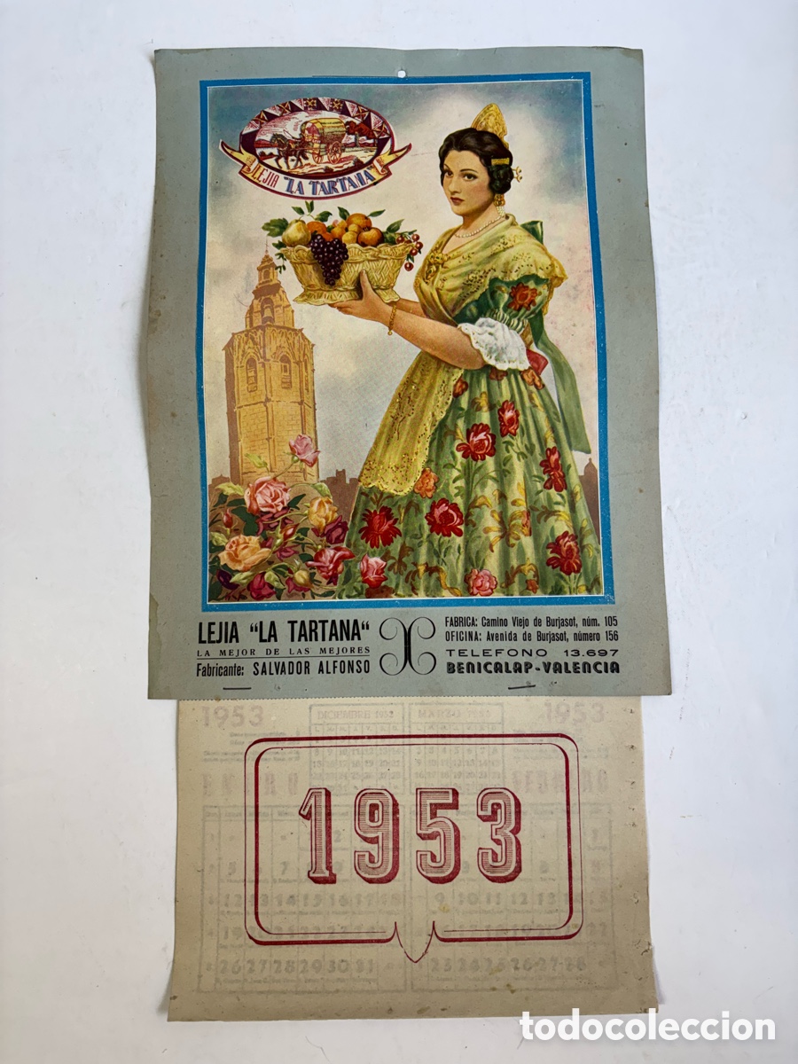 Coleccionismo calendarios: Calendario de LEJIA LA TARTANA, FALLERA, MICALET, a&ntilde;o 1953 - BENICALAP, VALENCIA