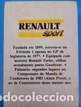 Coleccionismo Calendarios: Calendario Portugal 1985 Formula I Equipos RENAULT SPORT