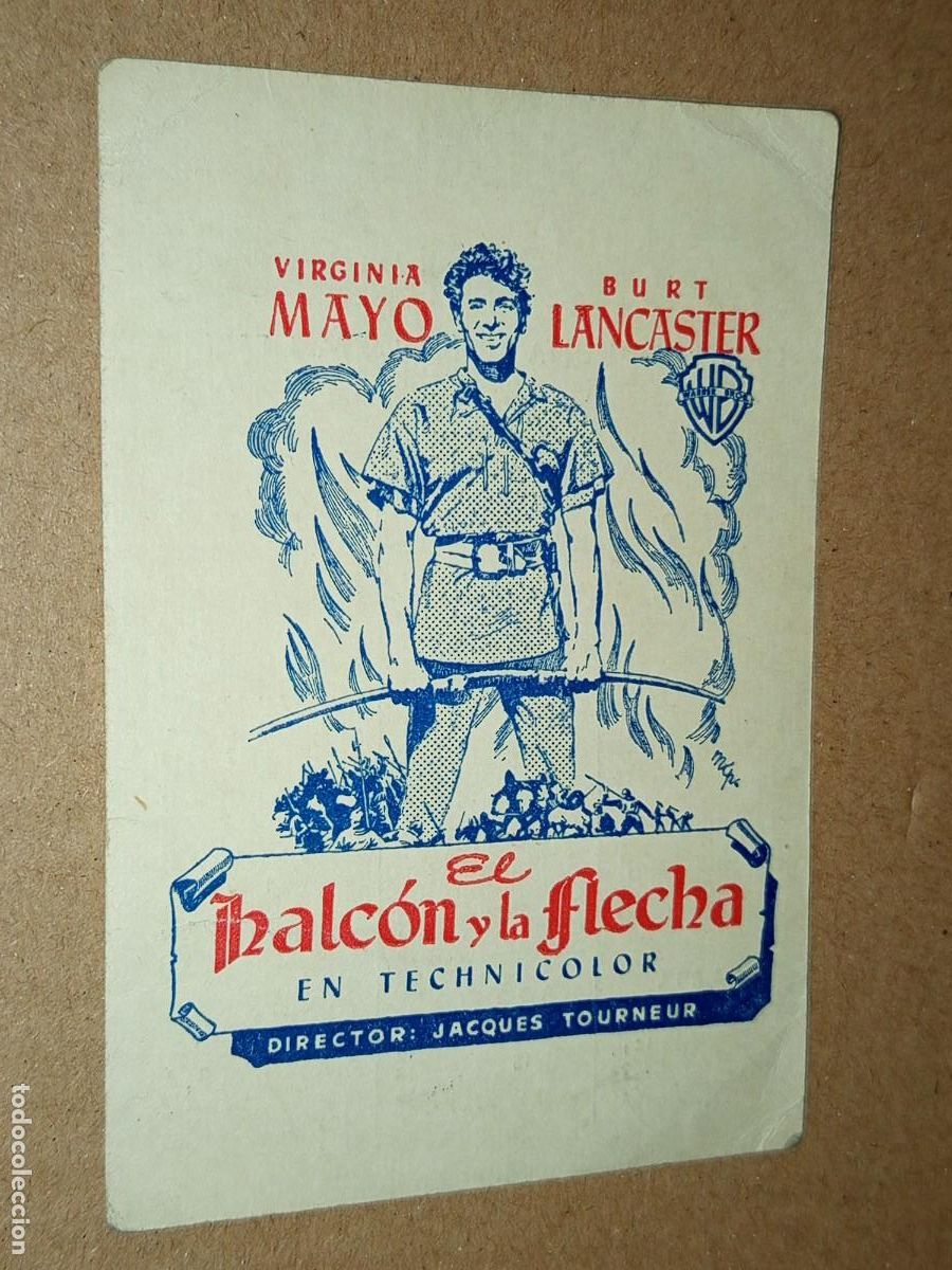 Collezionismo Calendari: calendario de bolsillo de 1951 de Warner Bros. pel&iacute;cula &rdquo;El Halc&oacute;n y la Flecha&rdquo;