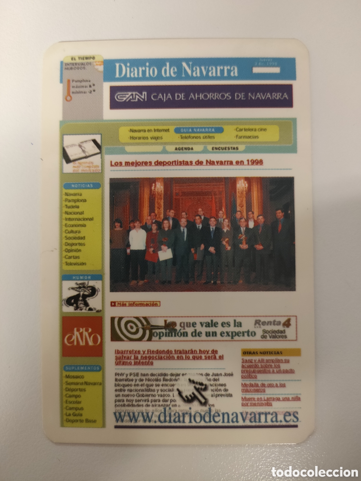 Coleccionismo Calendarios: Calendario bolsillo -DIARIO DE NAVARRA- PERI&Oacute;DICO PRENSA- A&Ntilde;O 1999