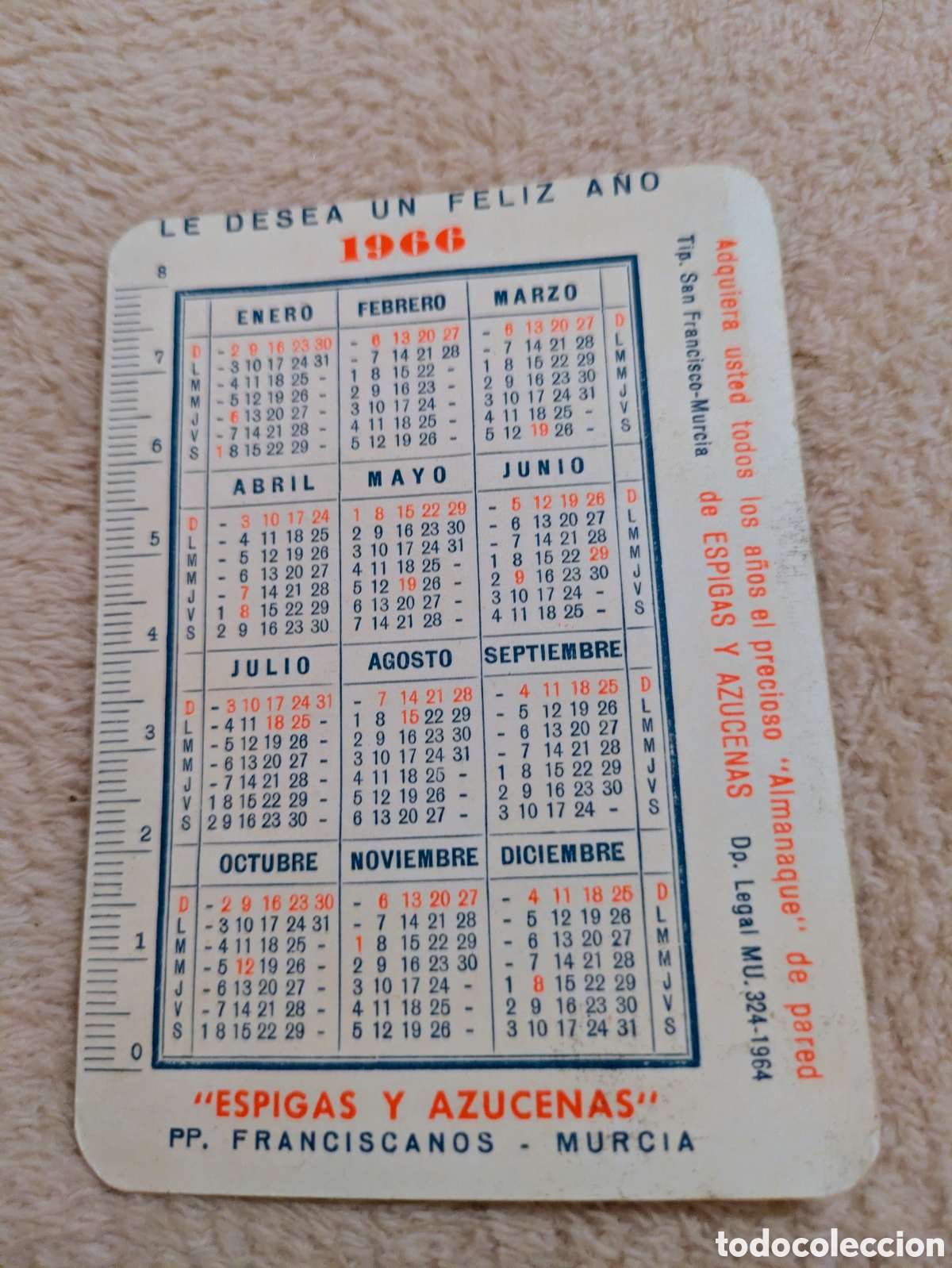 Coleccionismo calendarios: 1966 antiguo calendario - Foto 2
