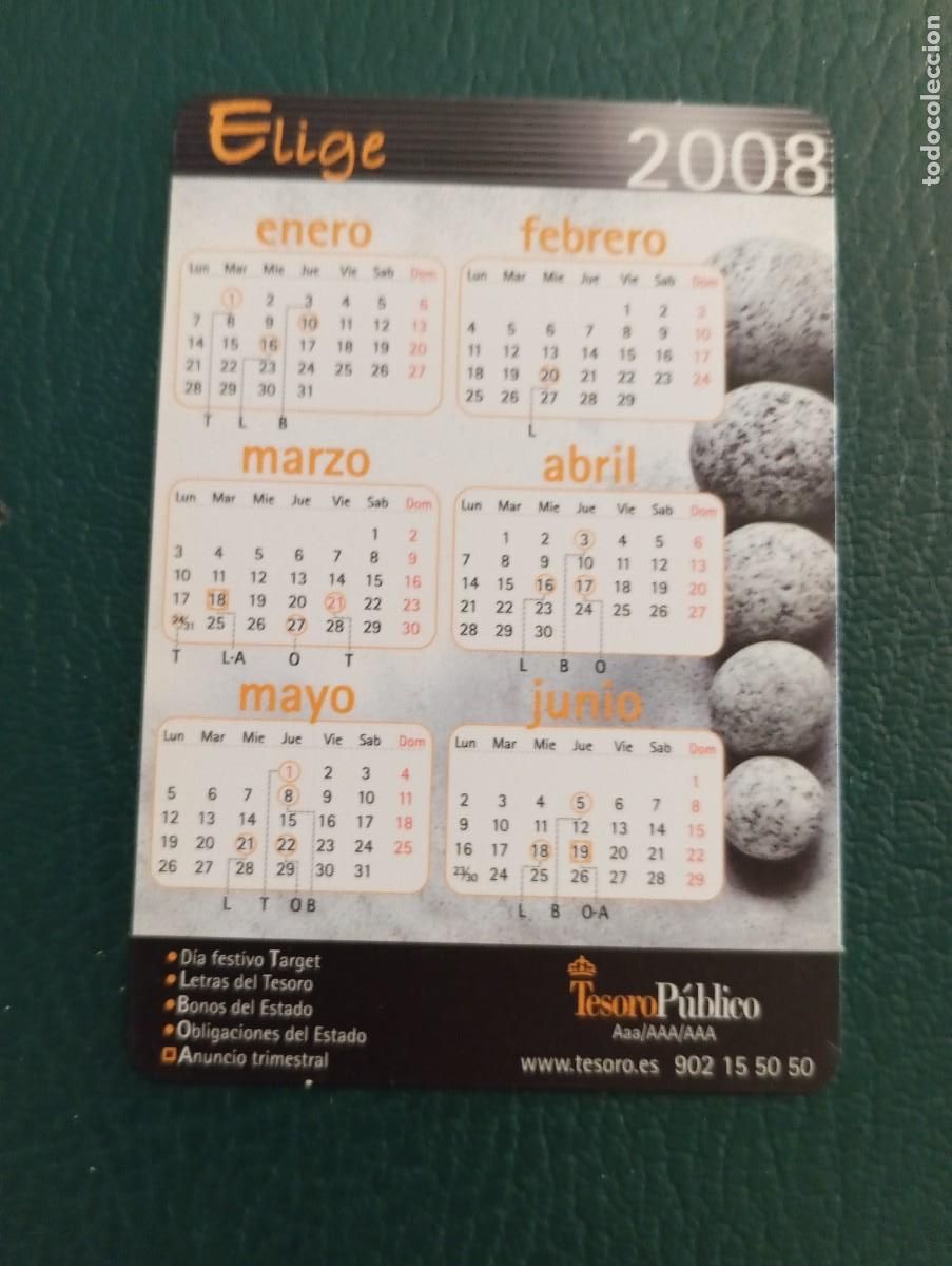 Coleccionismo Calendarios: 1 CALENDARIO DE ** TESORO PUBLICO ** A&Ntilde;O 2008