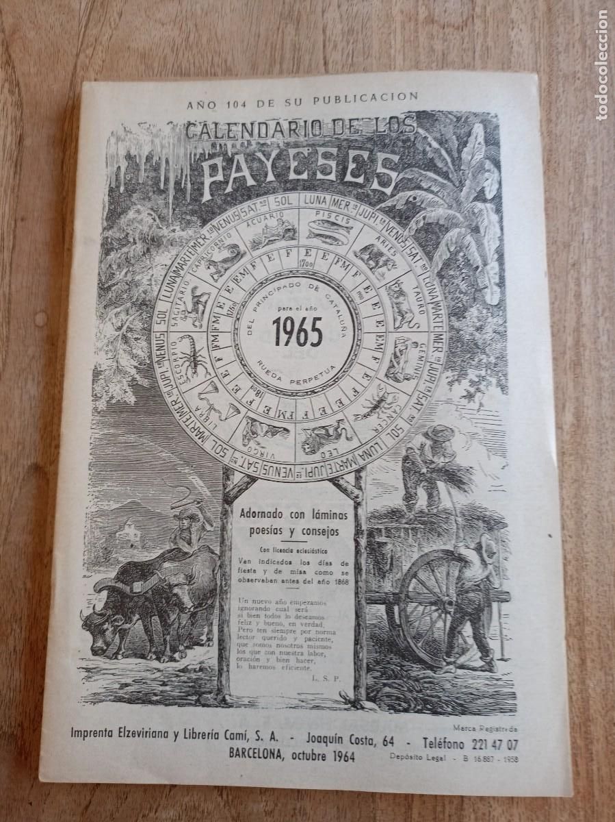 Coleccionismo Calendarios: CALENDARIO DE LOS PAYESES 1965