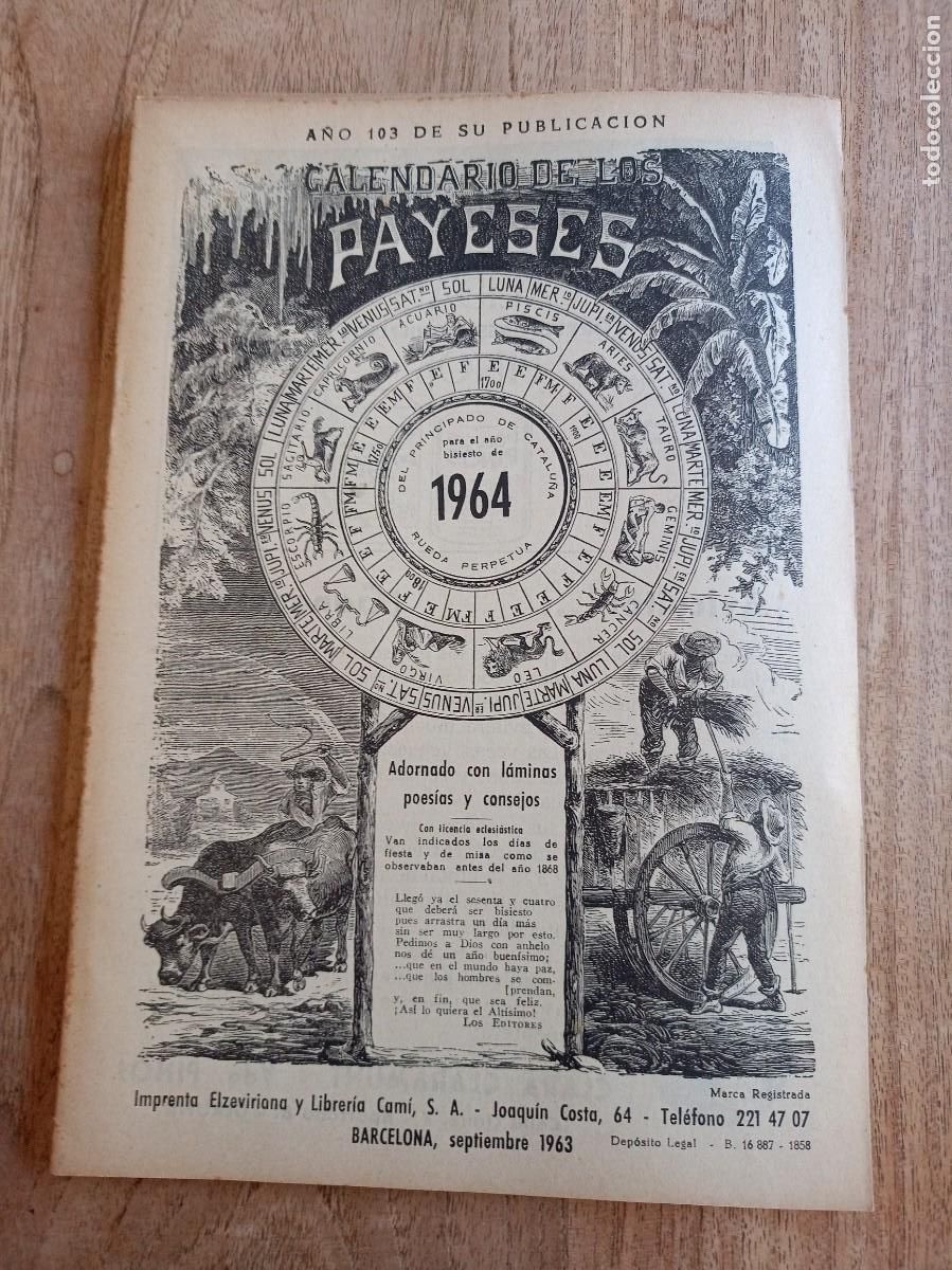 Coleccionismo Calendarios: CALENDARIO DE LOS PAYESES 1964