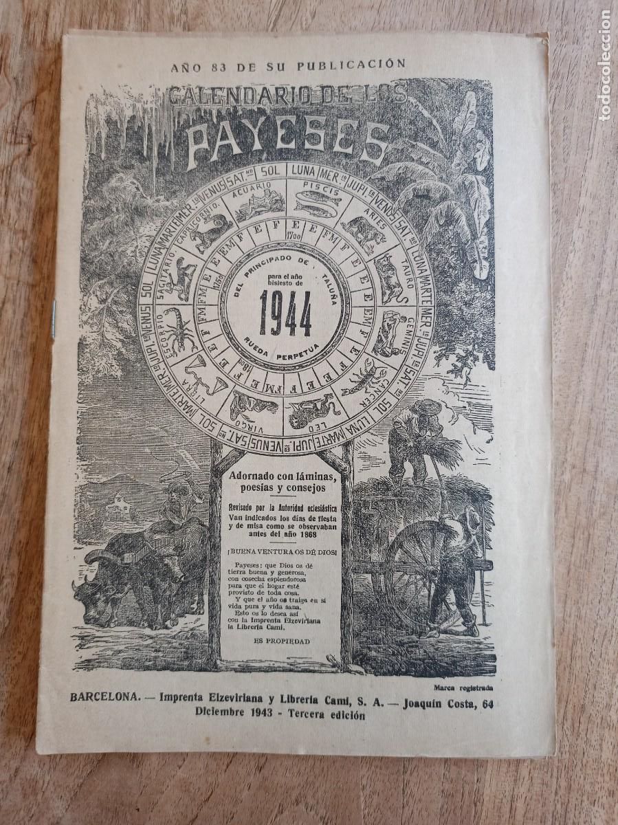 Coleccionismo Calendarios: CALENDARIO DE LOS PAYESES 1944
