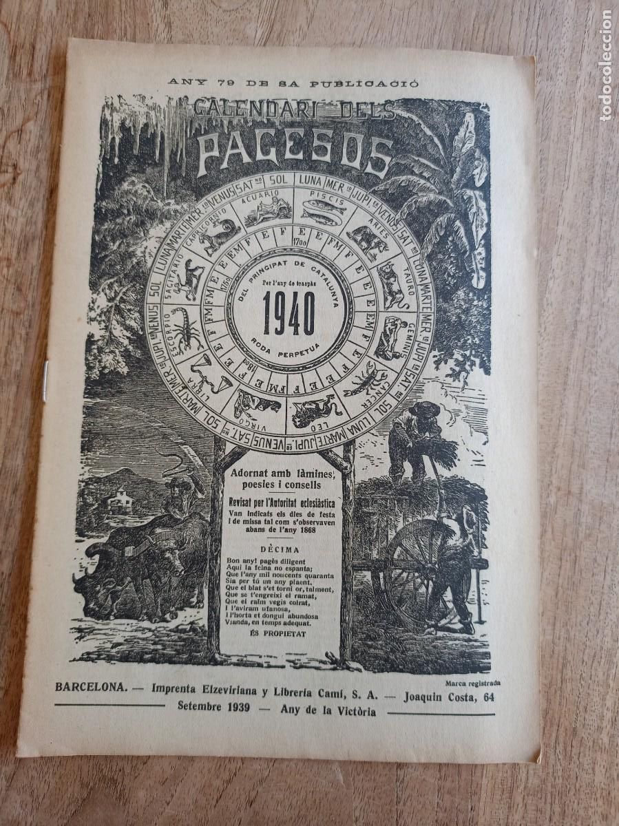 Coleccionismo Calendarios: CALENDARI DELS PAGESOS 1940. EN CATAL&Aacute;N