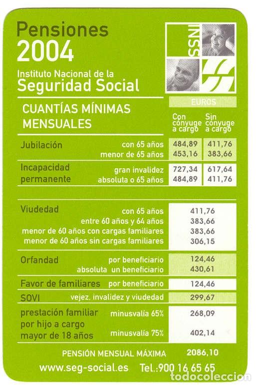 Coleccionismo Calendarios: CALENDARIO FOURNIER (NO LO PONE). INSTITUTO NACIONAL DE SEGURIDAD SOCIAL. PENSIONES 2004. A&Ntilde;O 2004