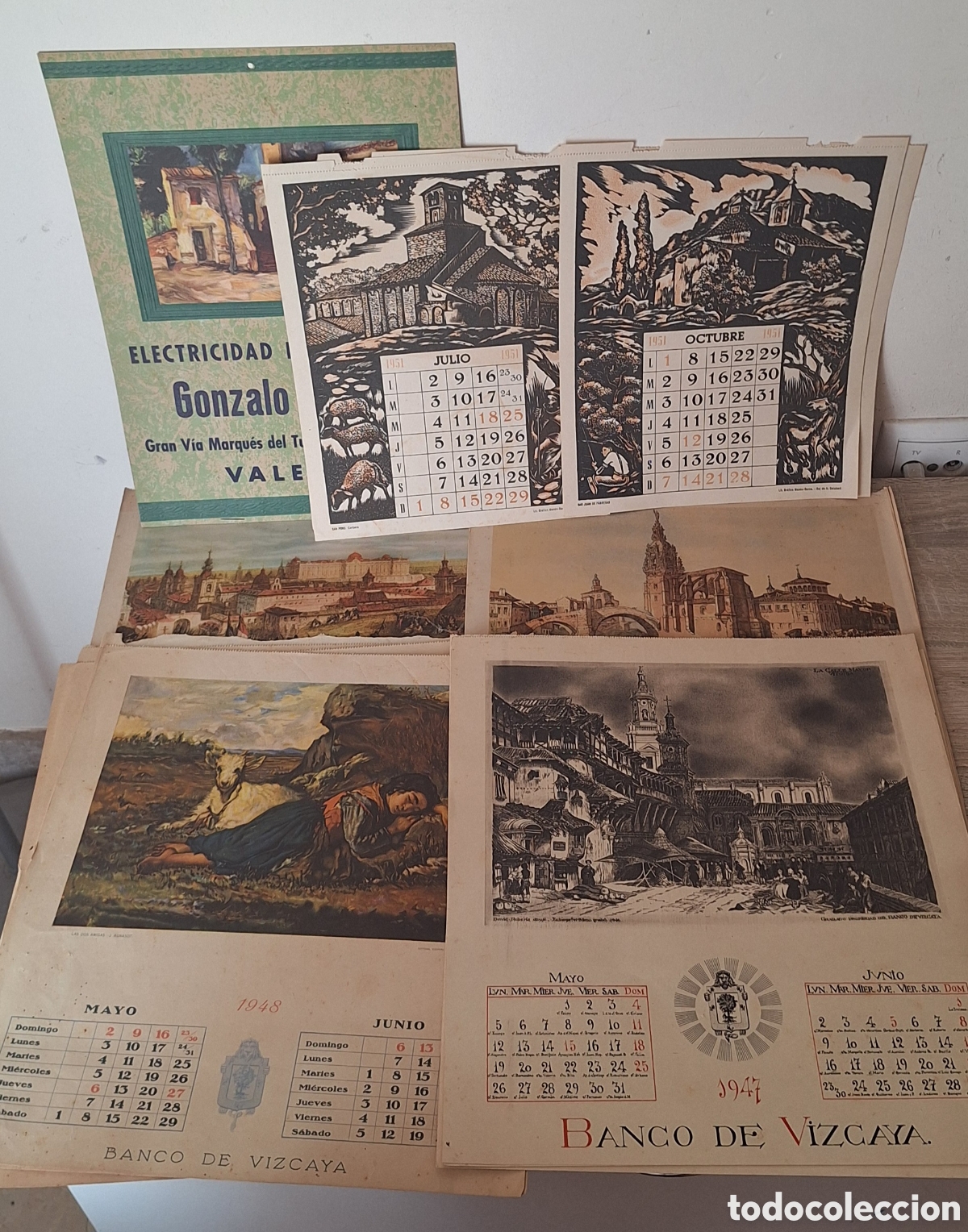 Coleccionismo Calendarios: Lote de 18 Hojas de Calendario Antiguas - Banco de Vizcaya - Seguros Metropolis - A&ntilde;os 40 - 50
