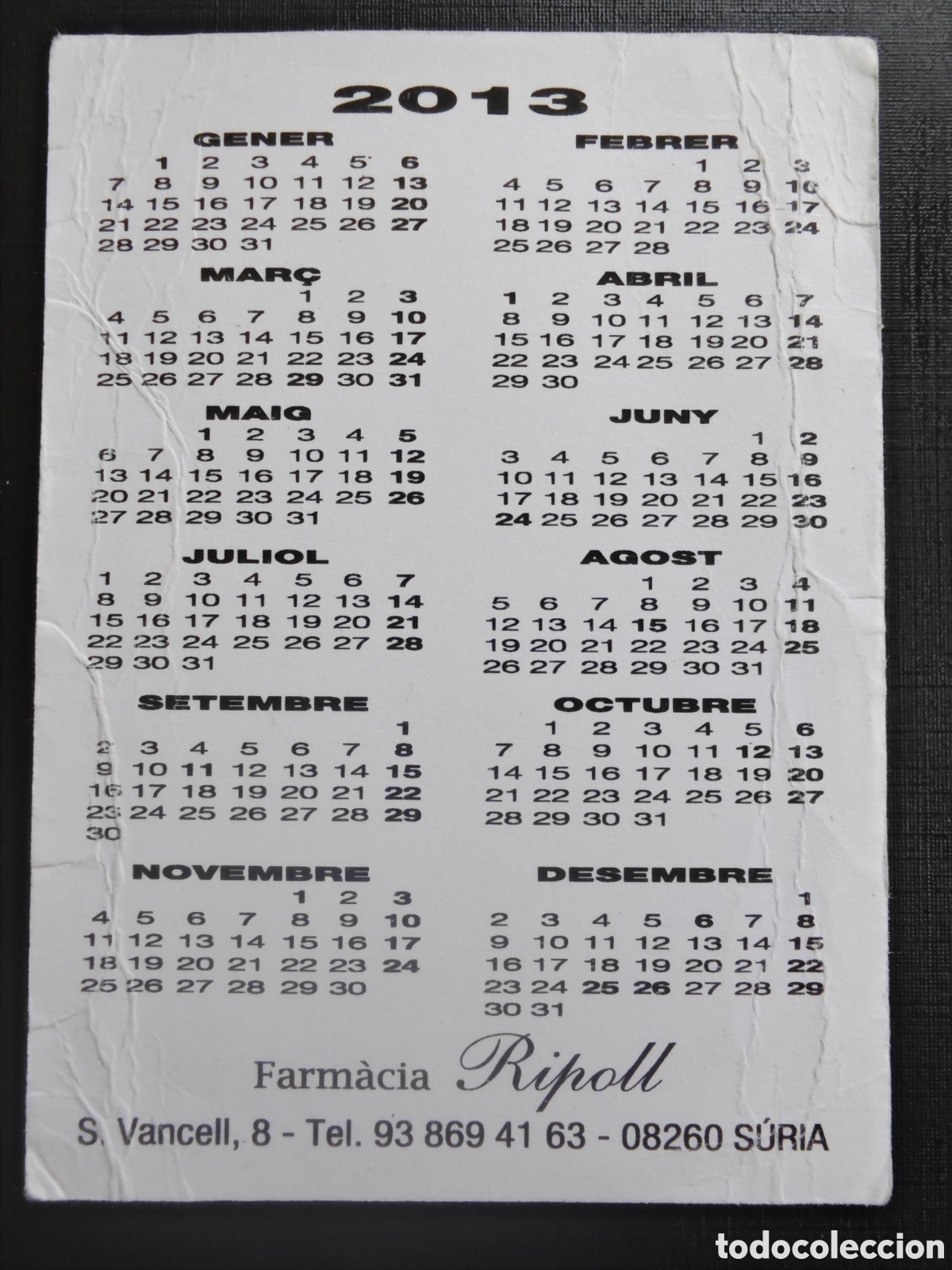 Coleccionismo Calendarios: S&uacute;ria , Calendario bolsillo , farmacia Ripoll