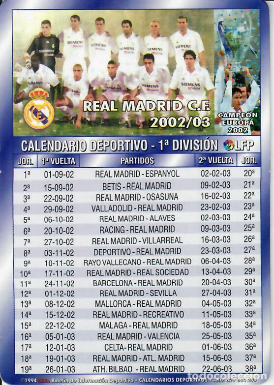 Coleccionismo Calendarios: CALENDARIO DE PUBLICIDAD F&Uacute;TBOL - A&Ntilde;O 2003 - REAL MADRID