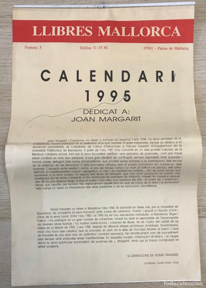 Coleccionismo Calendarios: CALENDARIO 1995 - LLIBRES MALLORCA - Dedicado a JOAN MARGARIT - Ilus. : ROM&Agrave; PANAD&Eacute;S Palma(MALLORCA)